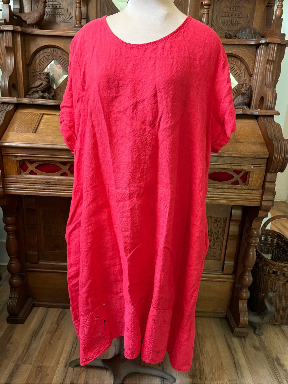 Red 100% linen Rosemarine Lagenlook bohemian midi dress 2X